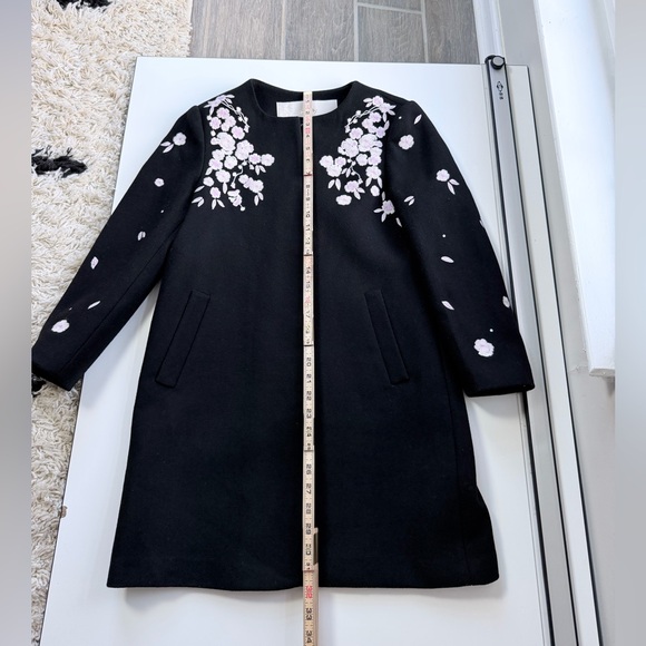 Ochirly  Chic Black Floral 4/5 Sleeve wool coat embroidery fit S - Picture 11 of 16